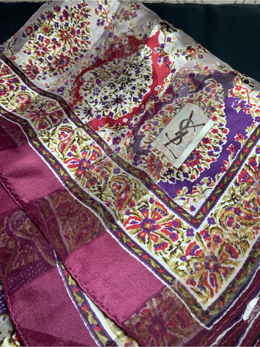 Yves Saint Laurent Fuchsia and Purple Printed Silk Scarf
